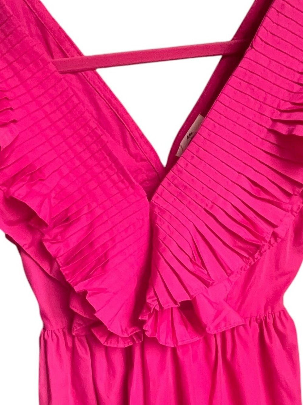 Entro Hot Pink Ruffle Mini Dress Pleated V Neck Barbiecore Party S - Picture 6 of 8